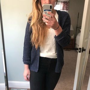 Blue textured open cardigan